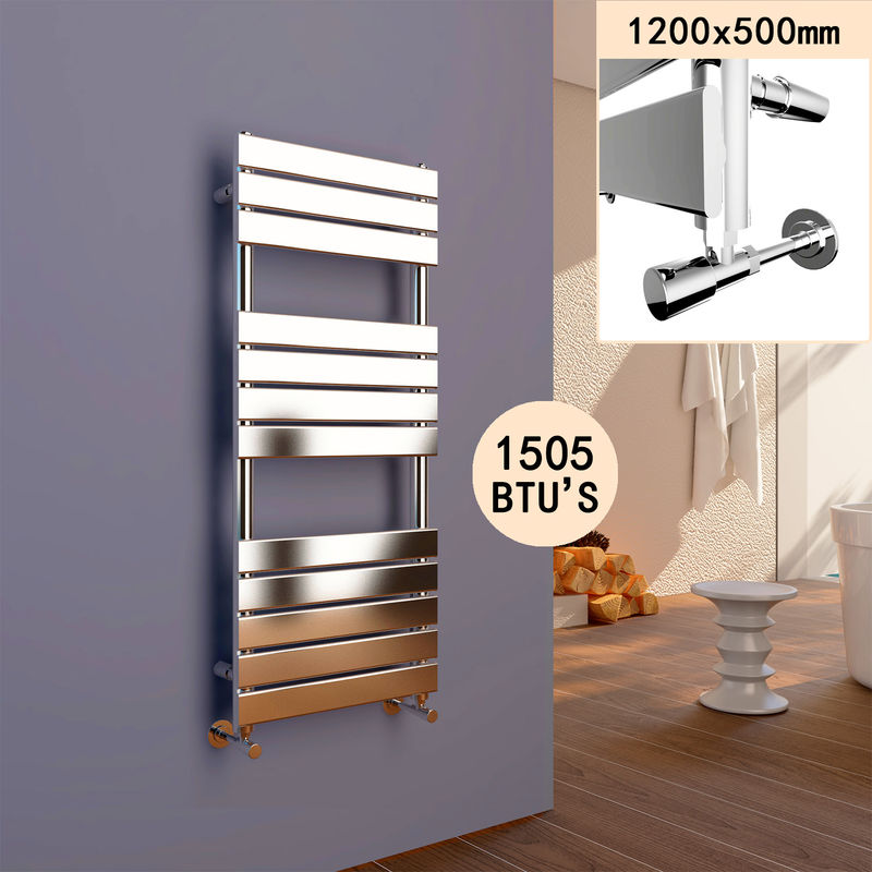 1200 x 500 Chrome Flat Panel Heated Towel Rail Bathroom Radiator - Elegant
