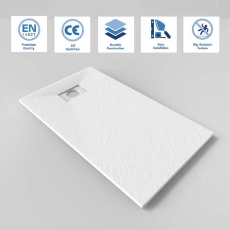ELEGANT 1200 x 700mm Slip-Resistance Shower Base Slate Effect Square Shower Enclosure Tray with Waste and Resin Cover Grate