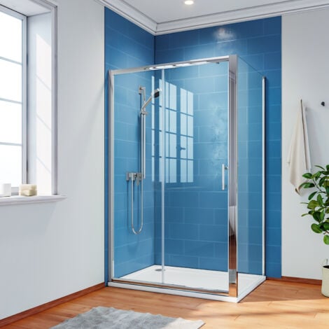 ELEGANT 1200 x 760 mm Sliding Shower Enclosure 6mm Safety Glass Reversible Bathroom Cubicle Screen Door with Side Panel