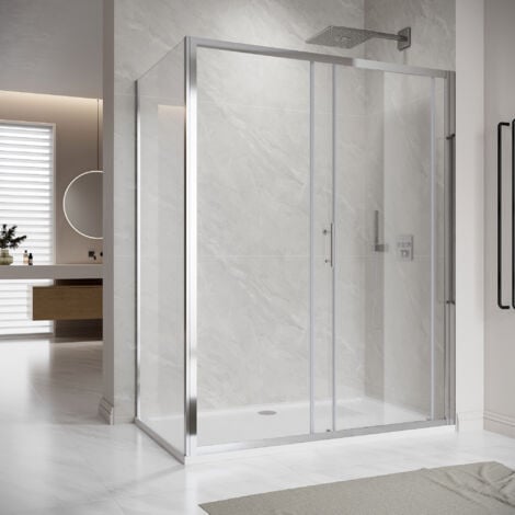 ELEGANT 1200 x 800 mm Sliding Shower Enclosure 6mm Safety Glass Reversible Bathroom Cubicle Screen Door with Side Panel