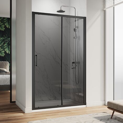 ELEGANT 1200mm Shower Cabin Black Sliding Door 8mm Nano Grey Glass Wet Room