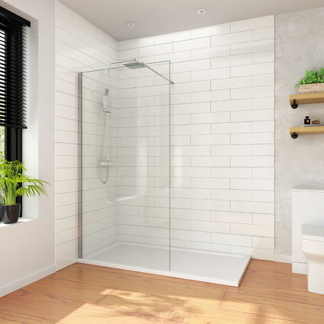 main image of "ELEGANT 1200mm Wet Room Shower Screen Panel 8mm Easy Clean Glass Walk in Shower Enclosure with Support Bar"