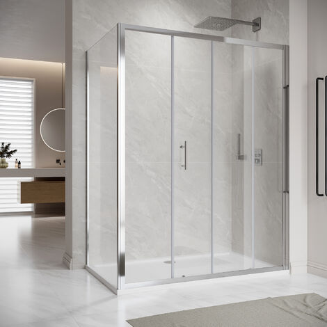 ELEGANT 1200x800mm Sliding Door Shower Enclosure with 800mm Side Panel,SMC Tray & Waste Trap (6mm, Aluminium Frame)