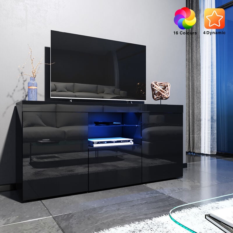 ELEGANT 1350mm Modern  Black Gloss TV  Unit Stand with LED 