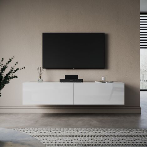 ELEGANT 1400mm Hanging TV Cabinet High Gloss White Wall Mounted TV Unit for Living Room