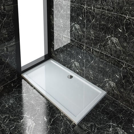 ELEGANT 1500 x 800 x 40 mm Rectangular Low Profile Shower Tray White Stone Shower Base Tray for Shower Enclosure Bathroom with Waste Trap