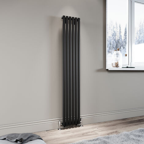 ELEGANT 1600 x 294mm Matte Black Designer Radiator Vertical Oval Panel Rad Modern Steel Heater Central Heating Bathroom Single Panel