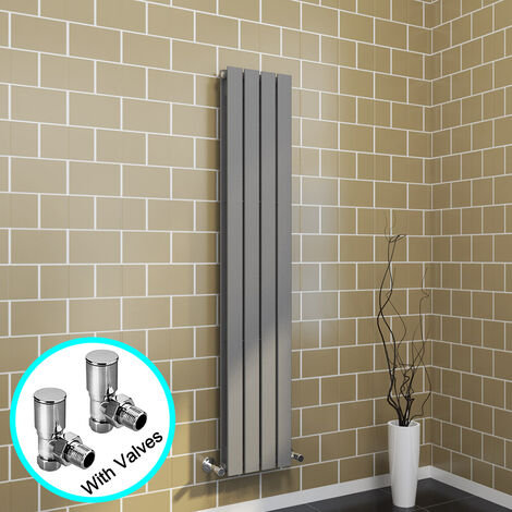 ELEGANT 1600 x 300 mm Anthracite Designer Vertical Column Radiator Double Designer Flat Panel Heater Radiators + Angled Radiator Valves