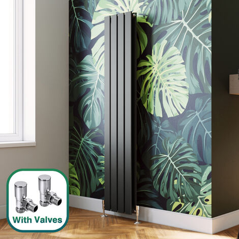 ELEGANT 1600 x 300 mm Anthracite Vertical Column Rads Double Designer Flat Panel Heater Radiators + Angled Radiator Valves