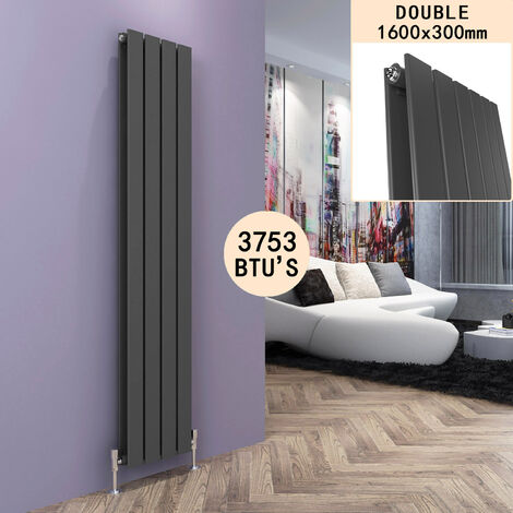 ELEGANT 1600 x 300 mm Anthracite Vertical Column Rads Efficient Radiator Double Designer Flat Panel Heater Radiators + Thermostatic Radiator Valves