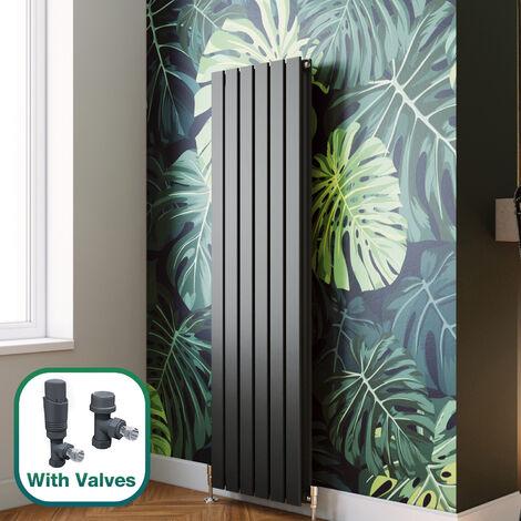 ELEGANT 1600 x 452mm Vertical Designer Double Flat Panel Column Radiator Anthracite Central Heating with Thermostatic Radiator Valves