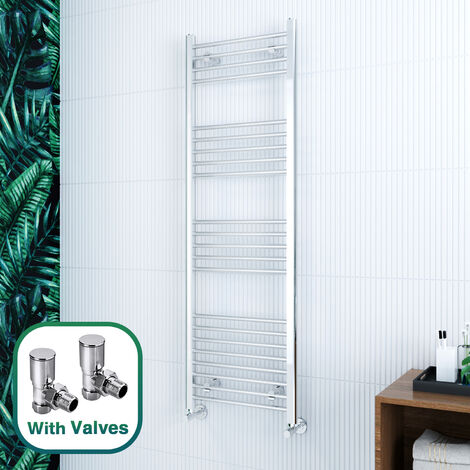 ELEGANT 1600 x 500 mm Modern Radiator Straight Towel Rail Radiator Chrome Vertical Radiator + Angled Radiator Valves