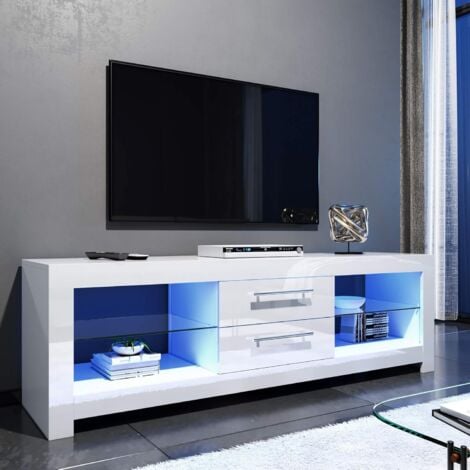 ELEGANT 1600mm Modern High gloss TV Stand Cabinet with LED Light for 22"-65" Flat Screen 4k TVs/Living Room Bedroom Furniture Television Unit TV Cabinet, White