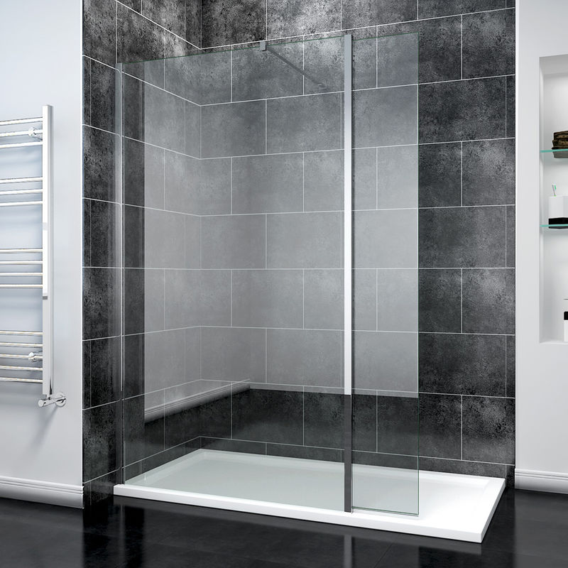 Elegant - 1700mm Walk in Wetroom Shower Screen Panel 300mm Return Panel + 1700x700mm Stone Tray Waste