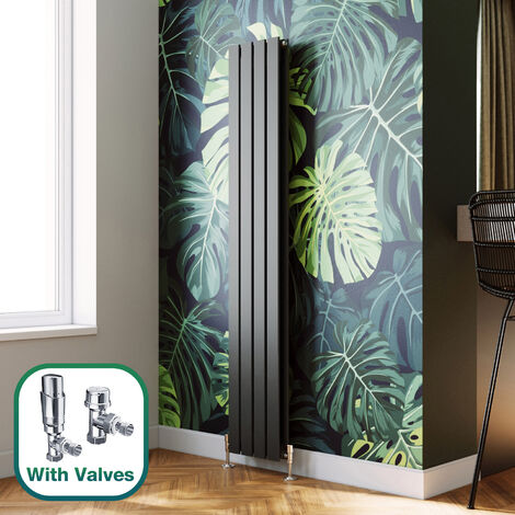 ELEGANT 1800 x 300 mm Designer Anthracite Vertical Column Rads Modern Double Flat Panel Designer Radiator + White Thermostatic Radiator Valves