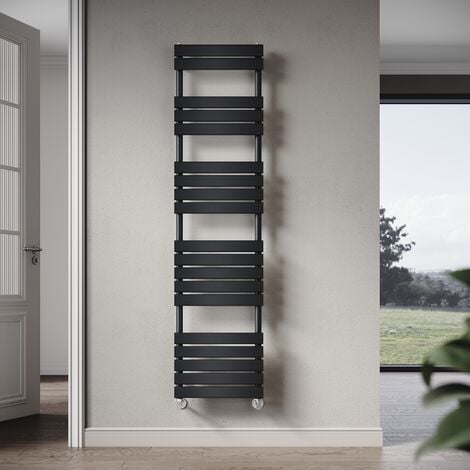 Elegant 1800 x 450mm Heated Towel Rail Black Modern Bathroom Radiator, Flat Panel Design ,Central Heating Towel Warmers, Exclude Valves