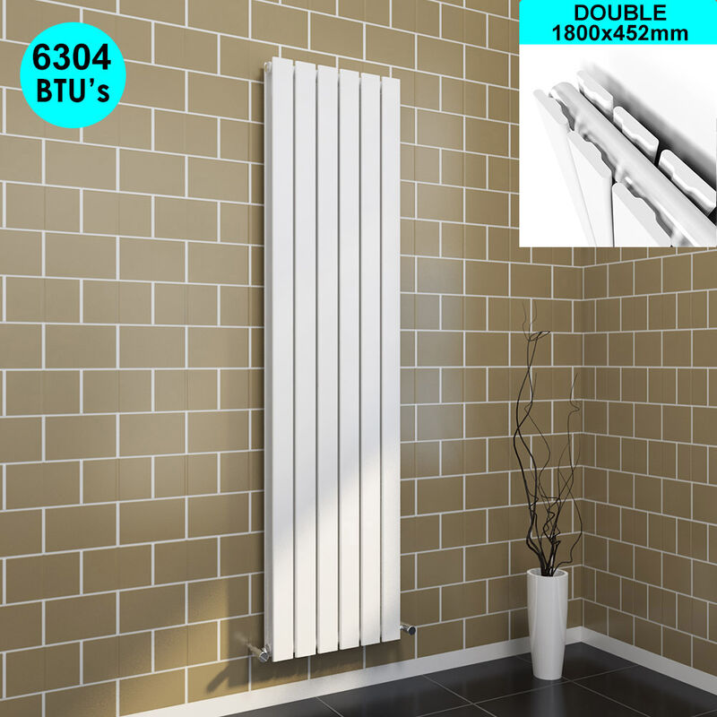 White Radiator Vertical Double Flat Panel High Thermal Conductivity Radiators 1800x456mm Suitable for Many Rooms - Elegant