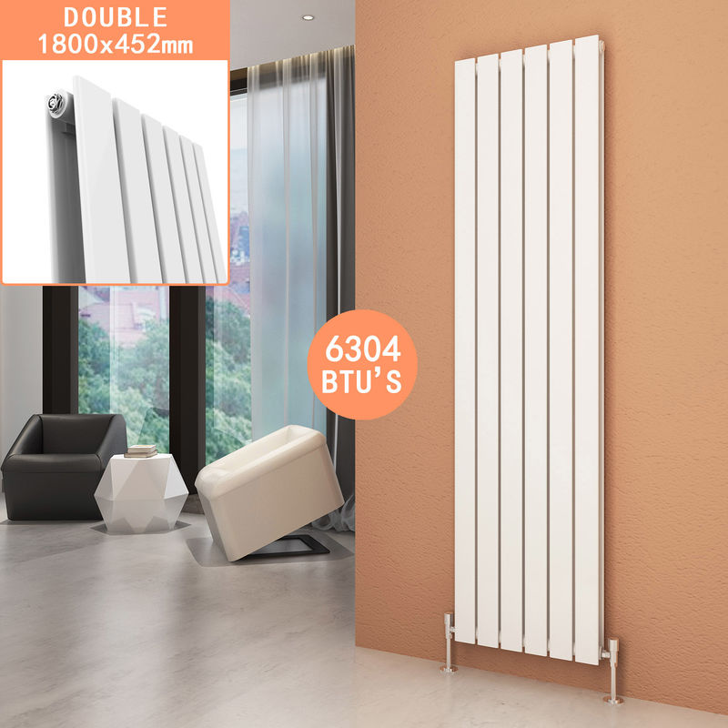 Elegant - Central Heating 1800 x 452 mm Designer Vertical Column Radiator White Double Flat Panel