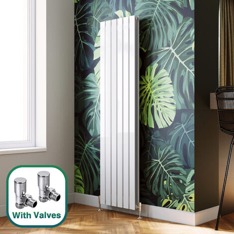 ELEGANT 1800 x 452mm Vertical Column Radiator White Double Flat Panel Designer Radiator Heater + Angled Radiator Valves