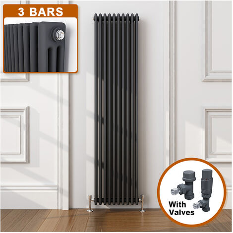 ELEGANT 1800 x 470 mm Anthracite Vertical Column Radiator Efficient Designer Bathroom Radiator 3 Column + Anthracite Thermostatic Radiator Valves