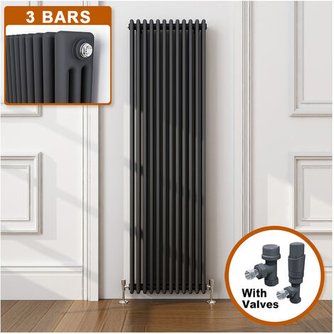 ELEGANT 1800 x 554 mm Traditional Vertical Radiator Cast Iron 3 Column Designer Radiators Central Heating UK + Anthracite Thermostatic Radiator Valves
