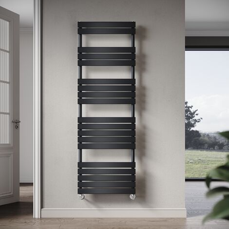 Elegant 1800 x 600mm Heated Towel Rail Black Modern Bathroom Radiator, Flat Panel Design ,Central Heating Towel Warmers, Exclude Valves