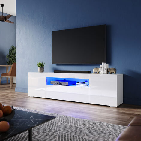 ELEGANT 1800mm Modern White High Gloss TV Stand Cabinet with LED Ambient Lights Living Room Cabinet Media Stand Furntiure for 32"-70" Flat Screen 4k TVs