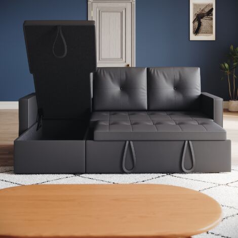 ELEGANT 3-in-1 Corner Sofas with Pull-Out Bed, Hidden Storage and Plastic Legs, Dark Gray, Suitable for Many Decoration Styles