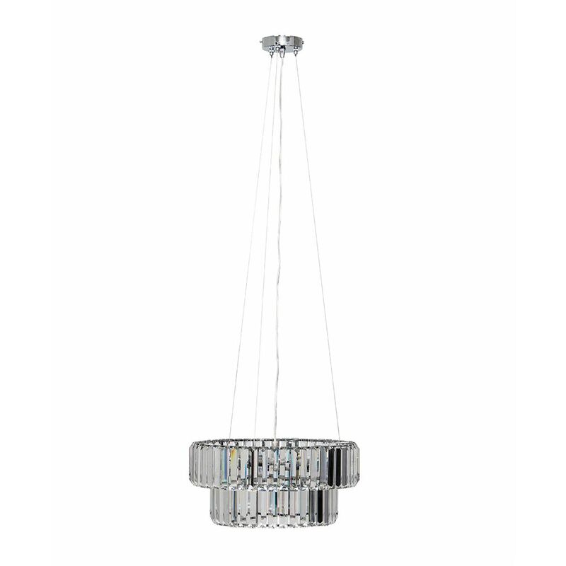 Elegant 5 Way Tiered Chrome & Clear Crystal Ceiling Light Pendant Fitting - No Bulb