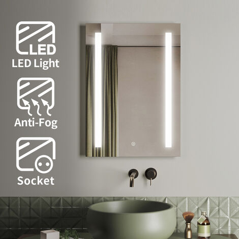 ELEGANT 500 x 700mm Illuminated LED Bathroom Mirror with Demister Pad, Energy Effcient LEDs + Shaver Socket + Aluminum Alloy Frame