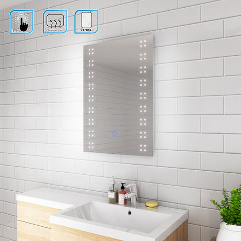 main image of "ELEGANT 500 x 700mm Modern Heated LED Illuminated Vertical Rectangle Bathroom Mirror Lights Touch Control Switch with Demister Pad"