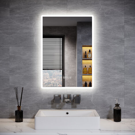 ELEGANT 500x700mm Bathroom LED Mirror with Bluetooth Anti Fog Vanity Mirror with Shaver Socket Backlit Wall Mounted Bathroom Mirror Adjust Color Blue/White