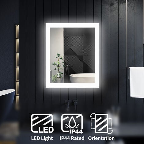 ELEGANT 600 x 500 mm  Energy Efficient LED Bathroom Mirror with Touch Sensor, 4mm Copper-Free Silver Mirror, Aluminium Alloy Framed