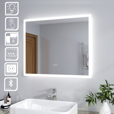 ELEGANT 600 x 500mm Modern Bathroom Mirror LED Illuminated Anti-foggy Miror with Bluetooth Audio and Touch Switch (1PCE)