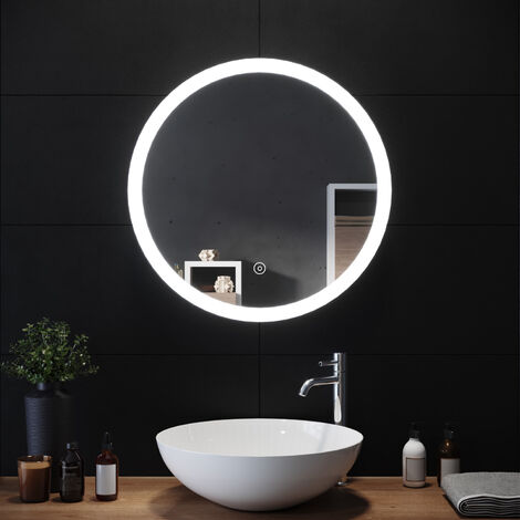 ELEGANT 600 x 600mm Modern Round Bathroom Mirror Illuminated LED Light Makeup Mirror with Touch Switch, Anti-fog, Cool White Light (1PCE)