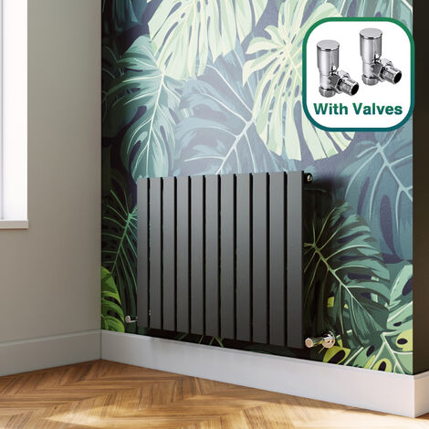 ELEGANT 600 x 836 mm Modern Anthracite Horizontal Column Designer Radiator Single Flat Panel Radiator Heater + Angled Radiator Valves