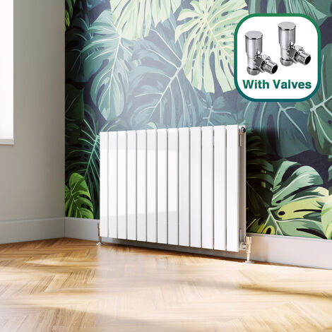 ELEGANT 600 x 988 mm Modern White Horizontal Column Designer Rads Double Flat Panel Radiator Heater + Angled Radiator Valves