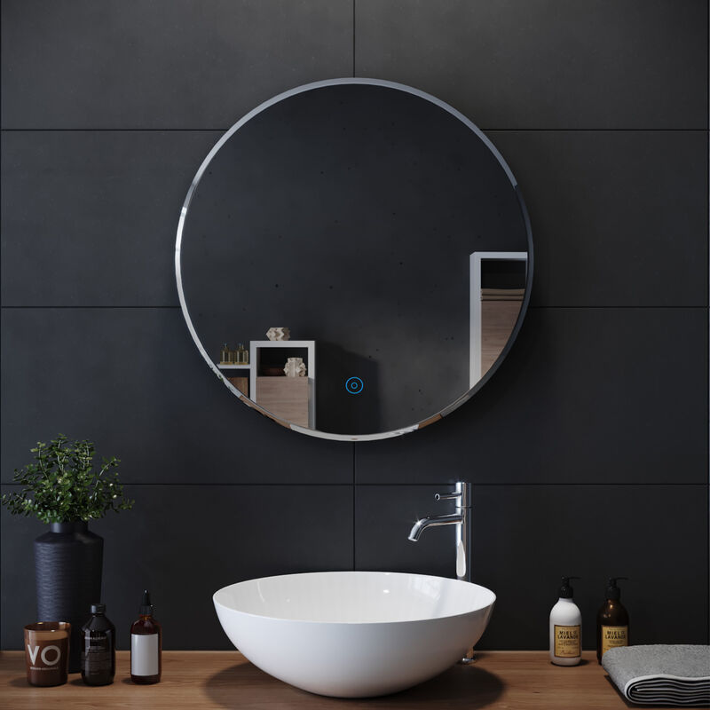 600x600mm Modern Bathroom led Mirror Illuminated led Light Backlit Makeup Mirror with Dustproof & Anti-fog, Warm White Light Sensor Touch Control