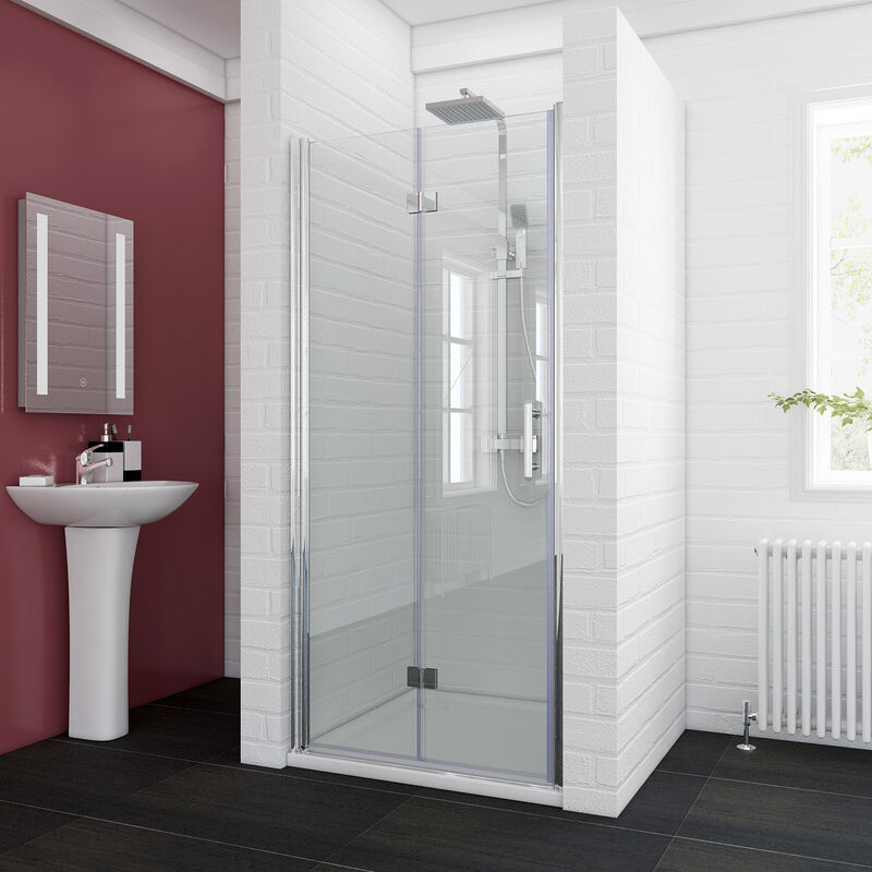 ELEGANT 700 x 1200 mm Bifold Shower Enclosure Glass Shower Door Reversible Folding Cubicle Door with Shower Tray