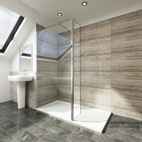 main image of "Elegant 700mm Walk in Shower Screen Tougheded Safety Wet Room with 300mm Flipper Panel"