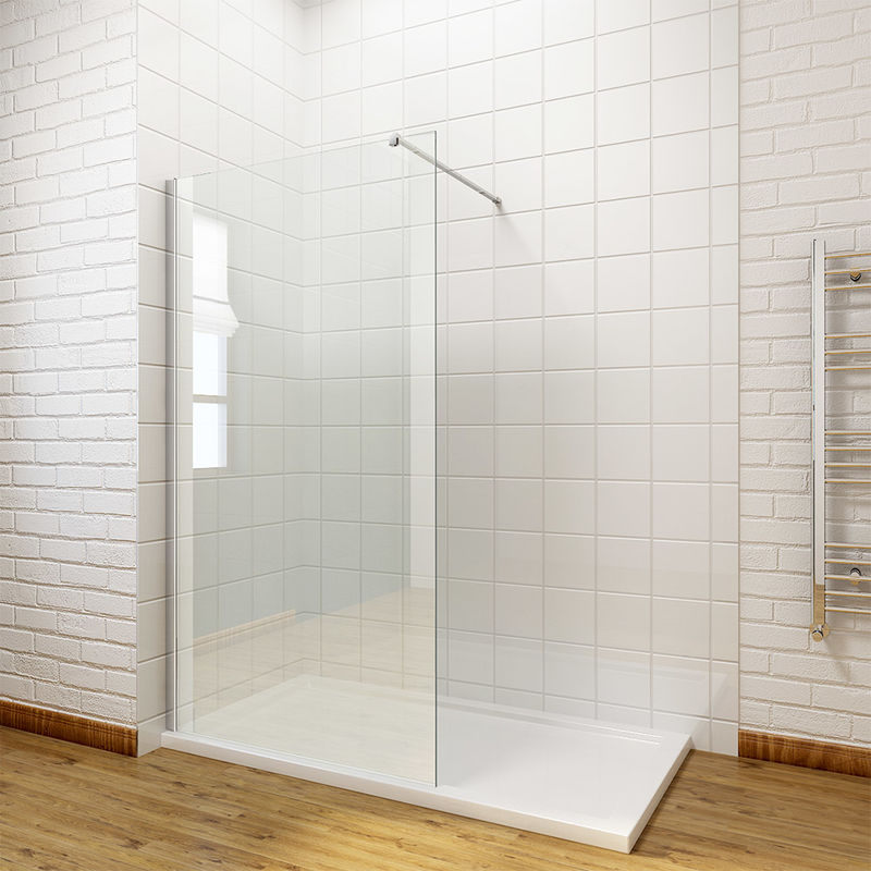 Elegant - 700mm Wet Room Shower Enclosure Easy Clean Screen Panel with 700x1200mm Walk in Stone Stone Shower Tray and Waste