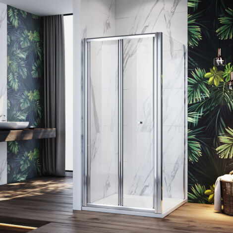 ELEGANT 700x1850mm Bi-Fold Shower Door and 700x1850mm Side Glass Panel 5mm Safety Tempered Glass Folding Shower Cabin Bath Screen