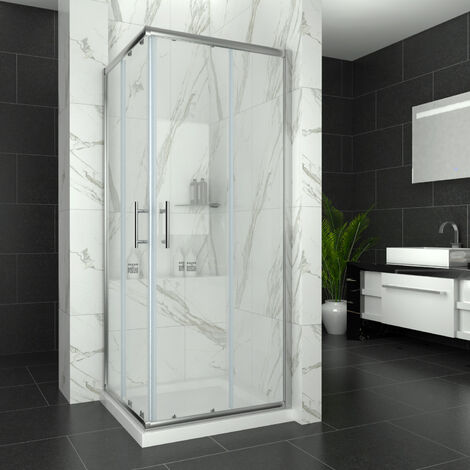 ELEGANT 760 x 760 mm Sliding Shower Door and Screen 6mm Safety Tempered Glass Corner Entry Shower Enclosure with Stone Tray