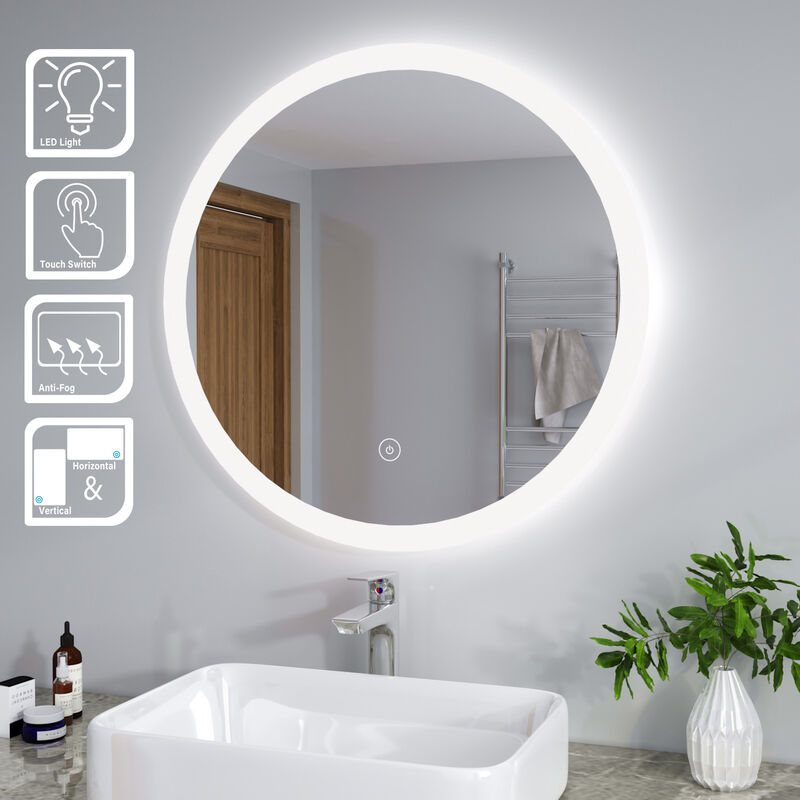 ELEGANT 800 x 800 mm Modern Round Illuminated LED Bathroom Mirror Touch