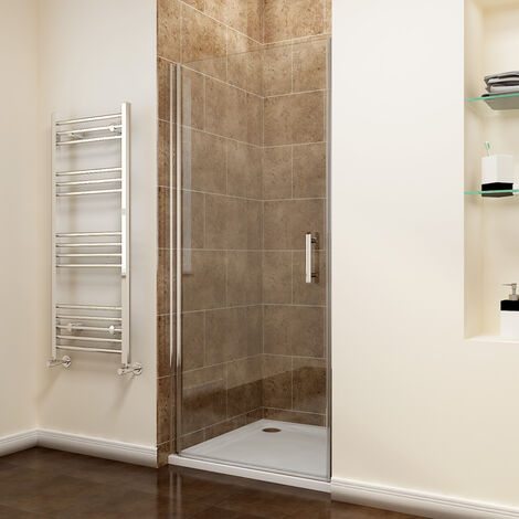 main image of "ELEGANT 800 x 900mm Frameless Pivot Shower Door Enclosure 6mm Safety Glass Reversible Shower Cubicle Door + Shower Tray"