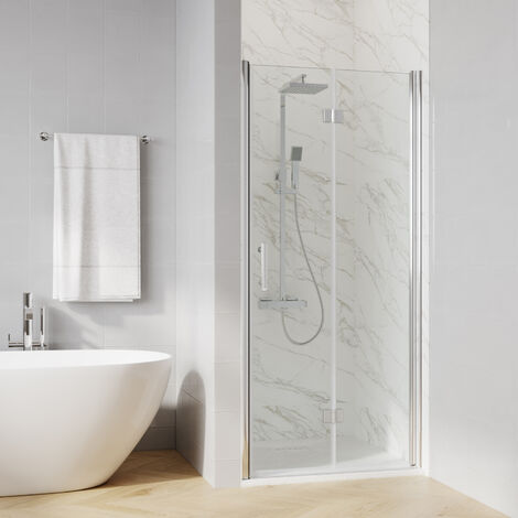 ELEGANT 800mm Folding Shower Screen Cubicle 6mm Tempered Glass Bi Fold Wetroom Shower Enclosure