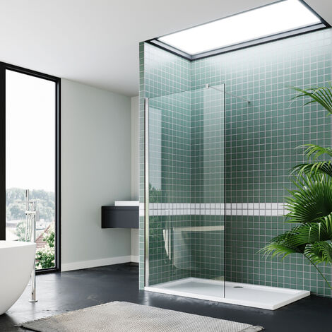 ELEGANT Walk in Shower Enclosure Wetroom Shower Glass Panel with 300mm Flipper Panel