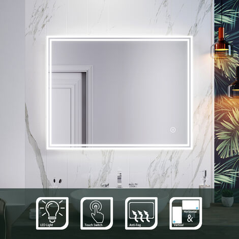 main image of "ELEGANT 900 x 700 mm Horizontal Vertical Illuminated LED Bathroom Mirror Light Touch Sensor with Demister"