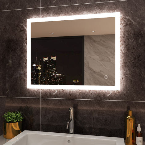 main image of "ELEGANT 900 x 700 mm Horizontal Vertical LED Illuminated Bathroom Mirror with Light Touch Sensor + Demister"