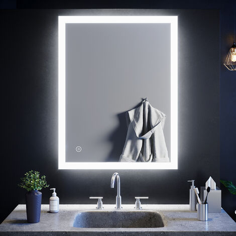 ELEGANT 900 x 700mm Modern LED Illuminated Bathroom Vanity Mirror with Touch Switch and Demister (2PCS)